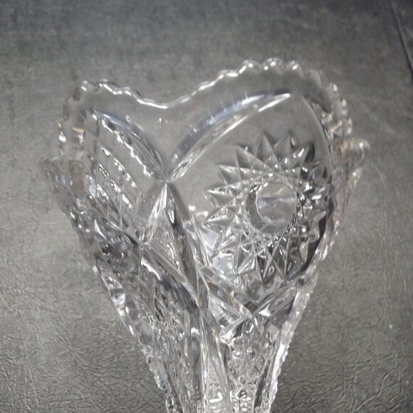 Heavy Clear Glass Trumpet Vase on Pedestal - Picture 2 of 2